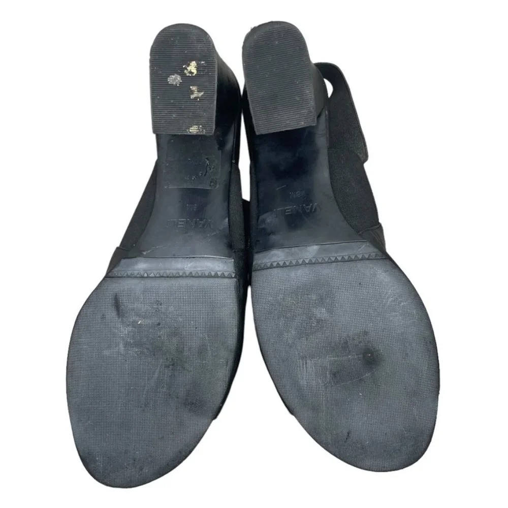 Van Eli Black Leather Open Toe Block Heel Elastic Slingback Sandals Size 8M‎